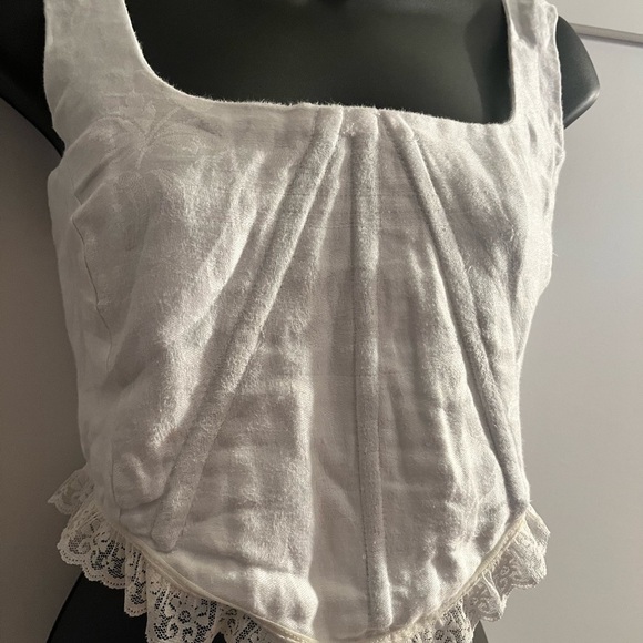 Vintage White corset something blue Lace-Up Crop Top with Lace Trim boning - Picture 3 of 5
